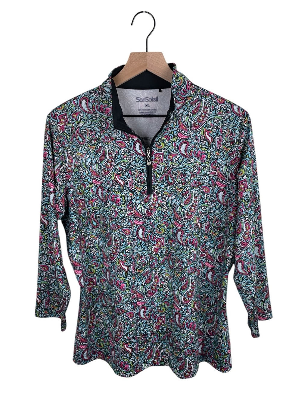 SanSoleil Womens 3/4 Sleeve Quarter Zip Pullover Size XL Paisley Cooling UPF 50+